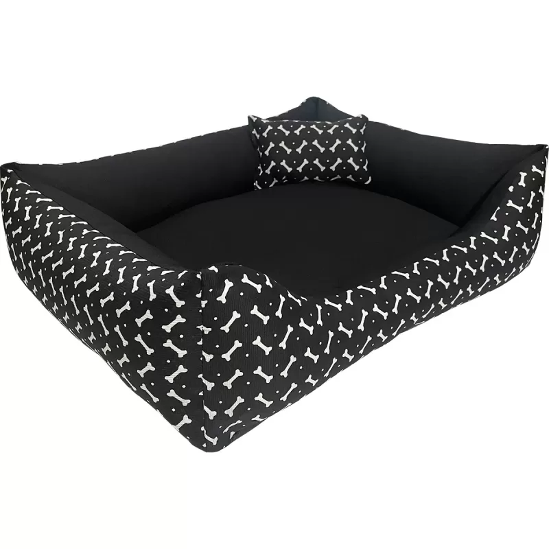 Cama para Cachorro Ossinho Preto Lateral