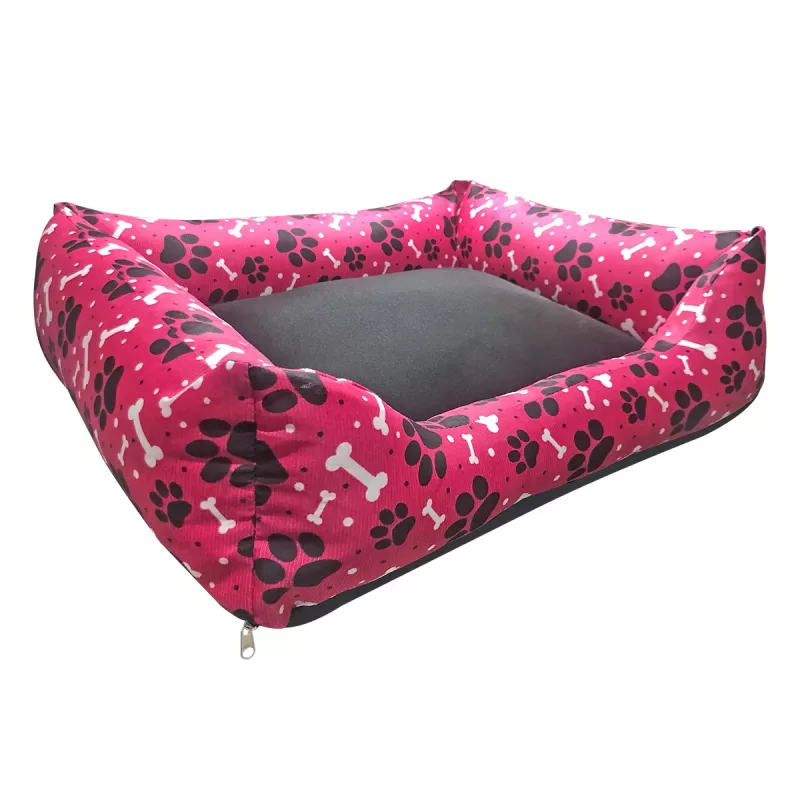 Cama para Cachorro Rosa Ossinhos e Patinhas Lateral